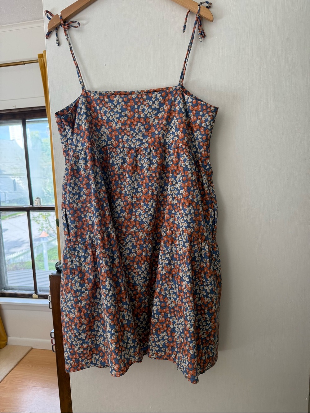 Everlane Floral Tie-Shoulder Sundress in Blue & Rust - Picture 3 of 6